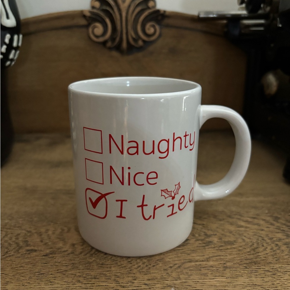 Royal Norfolk White Mug with Red Naughty Nice Design